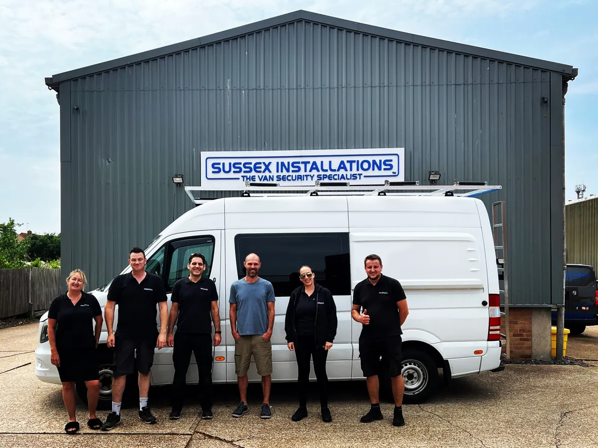 Seon from Austria with his Mercedes Sprinter camper conversion and the Sussex Installations team in Eastbourne