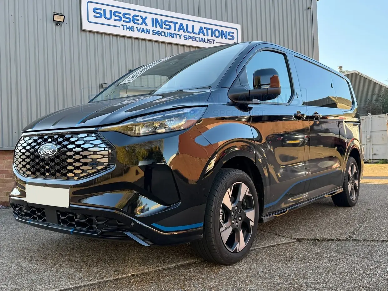 A 2025 Ford Custom outside the Sussex Installations workshop in Eastbourne