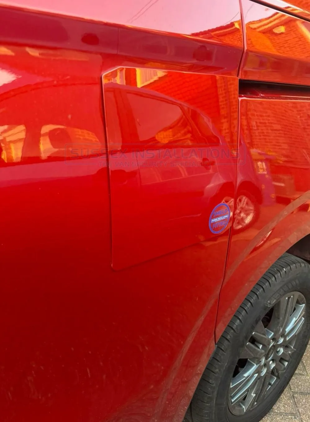 The same hole damage repaired using a colour-coded repair shield