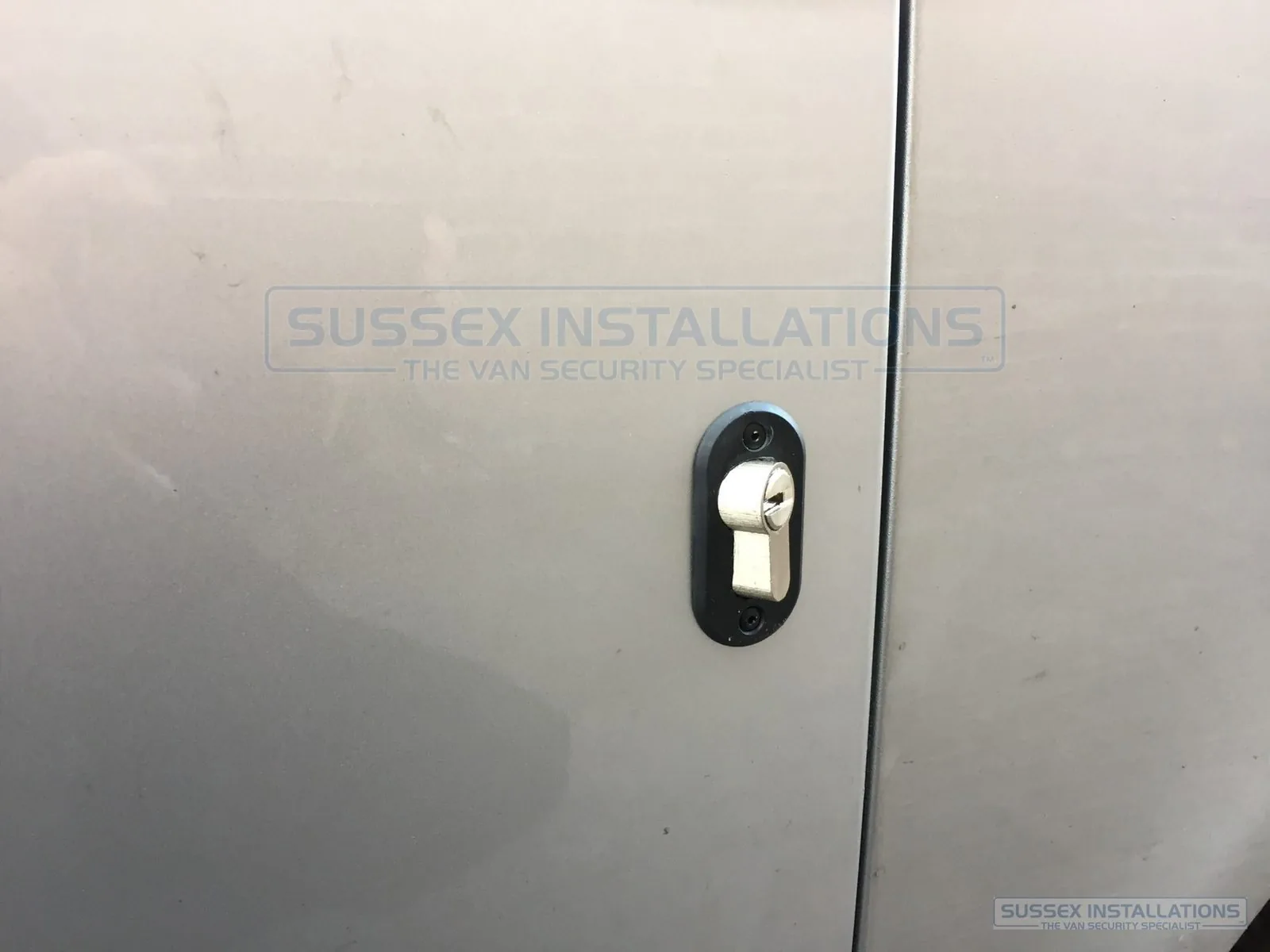 Angled external deadlock barrel on a Volkswagen Transporter