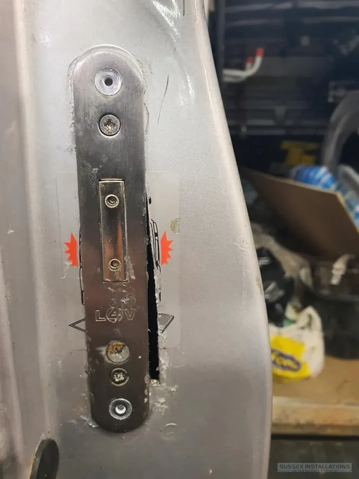 Excessive metal removed beside a van deadlock faceplate