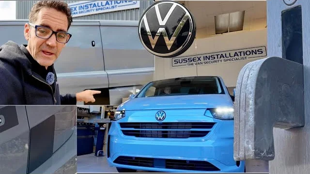 YouTube thumbnail: NEW VW T7 Transporter van security inspection - The most important stealth upgrade for Volkswagen
