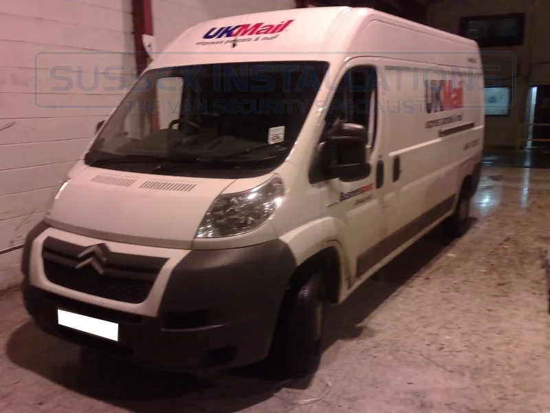 UK Mail courier fleet van fitted with security in Crawley