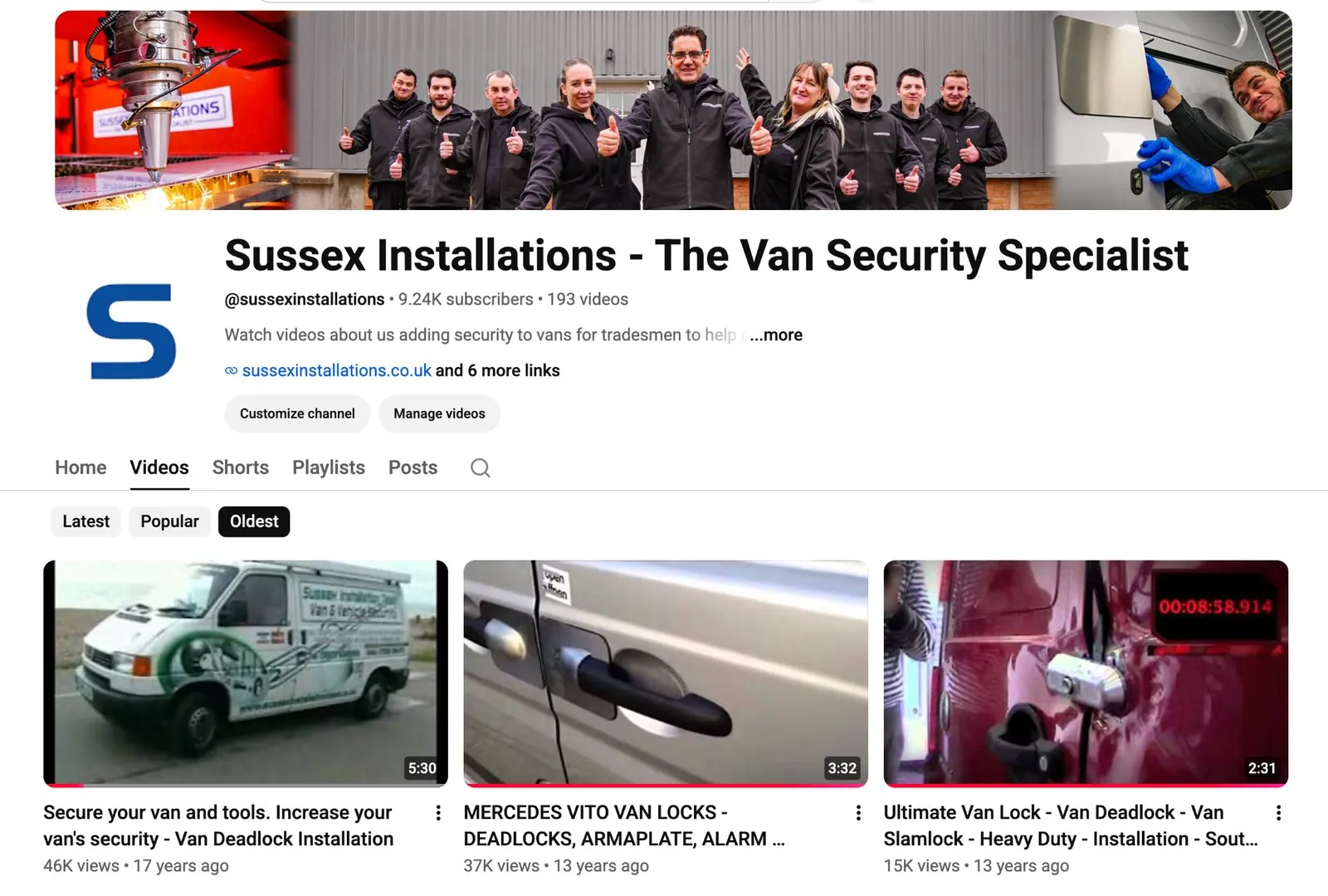 Sussex Installations YouTube channel showing its long history of van security education